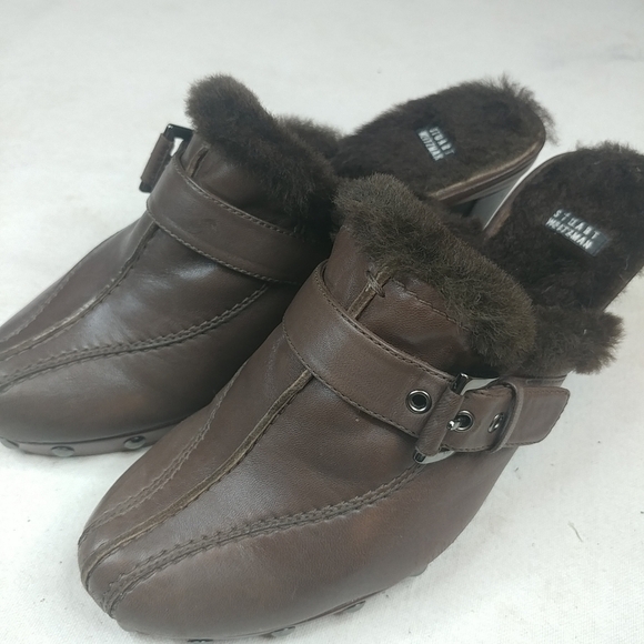 Stuart Weitzman Sz 6.5 Brown lthr Slide Sandals 2. - Picture 1 of 6